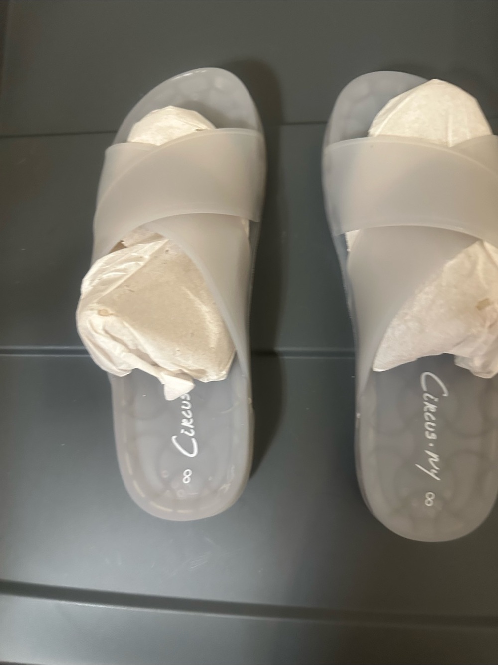 Circus by Sam Edelman Frosted Gray Cross Strap Slide Sandals
